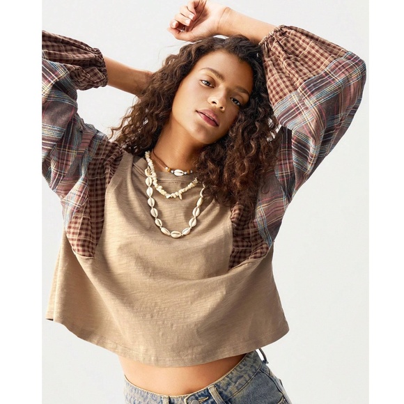 Cozy Plaid Print color Block Oversized Top - Picture 7 of 8